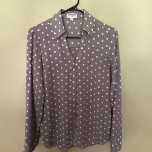 Express Portofino Blouse Shirt gray and white polka dots slim fit size S